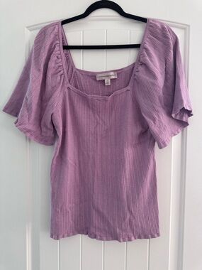 Catherine Malandrino Lavender Puff-Sleeve Knit Top